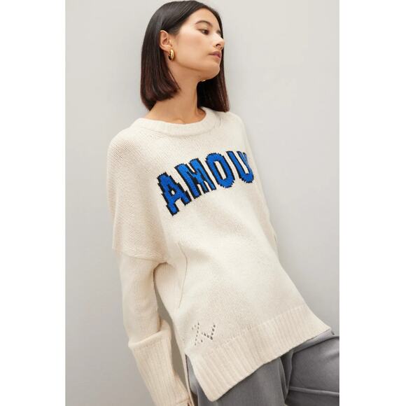 Zadig & Voltaire Sweater Womens Small White Malta Amour Knit Varsity Wool - Picture 1 of 14